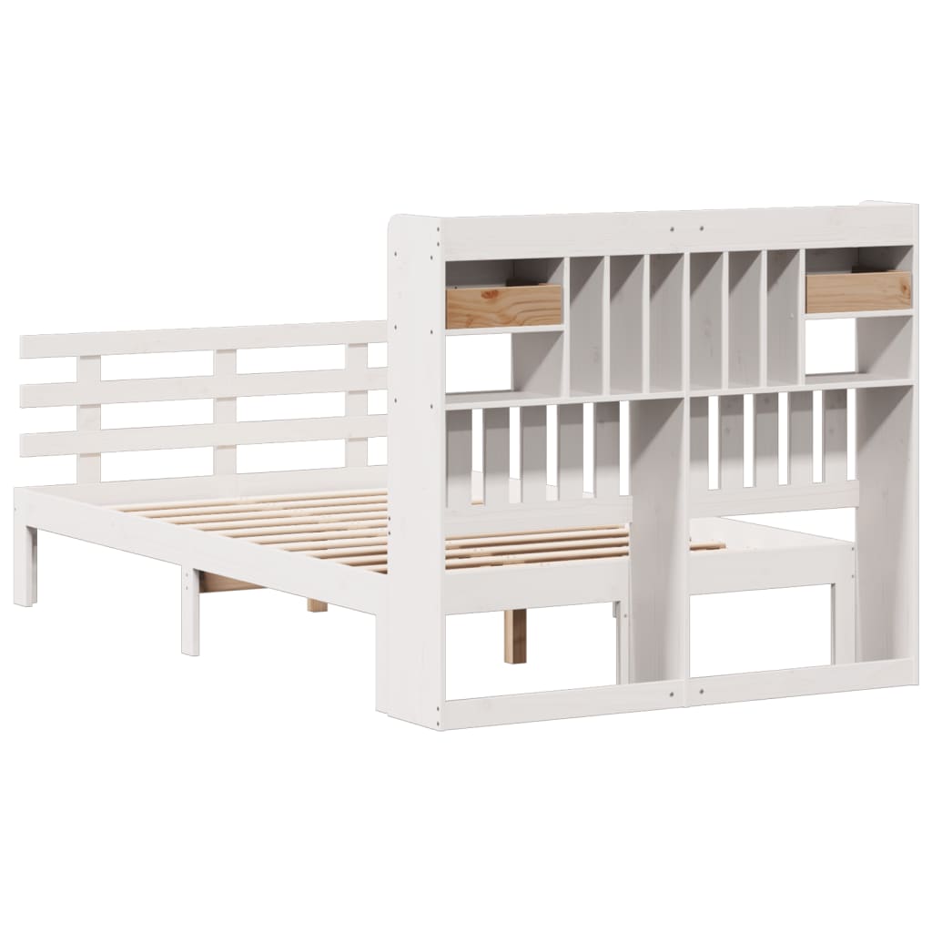 Lit bibliothèque sans matelas blanc 135x190 cm bois pin massif - XIOS