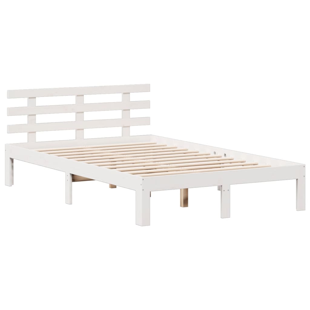 Lit bibliothèque sans matelas blanc 135x190 cm bois pin massif - XIOS