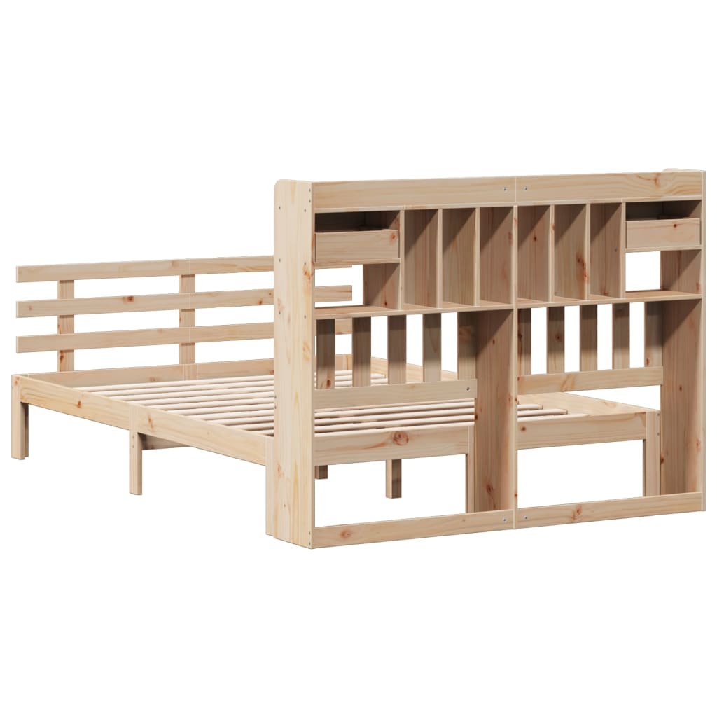 Lit bibliothèque sans matelas 140x190 cm bois de pin massif - XIOS