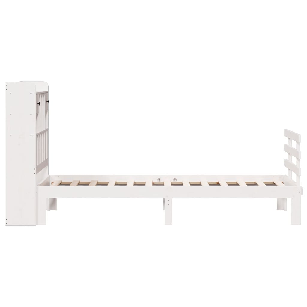 Lit bibliothèque sans matelas blanc 90x200cm bois de pin massif - XIOS