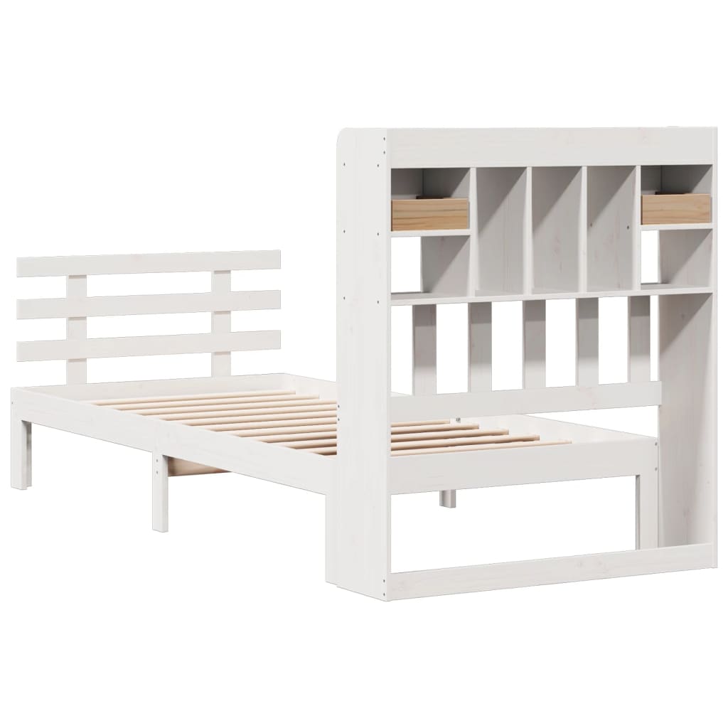 Lit bibliothèque sans matelas blanc 90x200cm bois de pin massif - XIOS