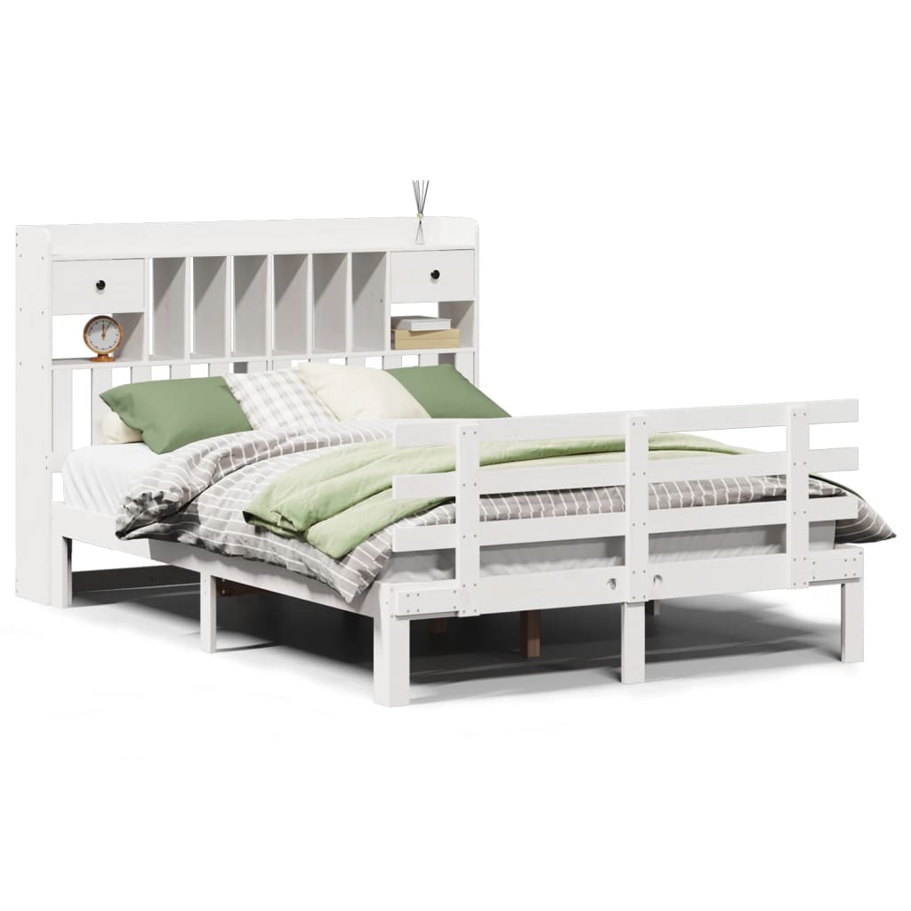 Lit bibliothèque sans matelas blanc 140x200 cm bois pin massif - XIOS