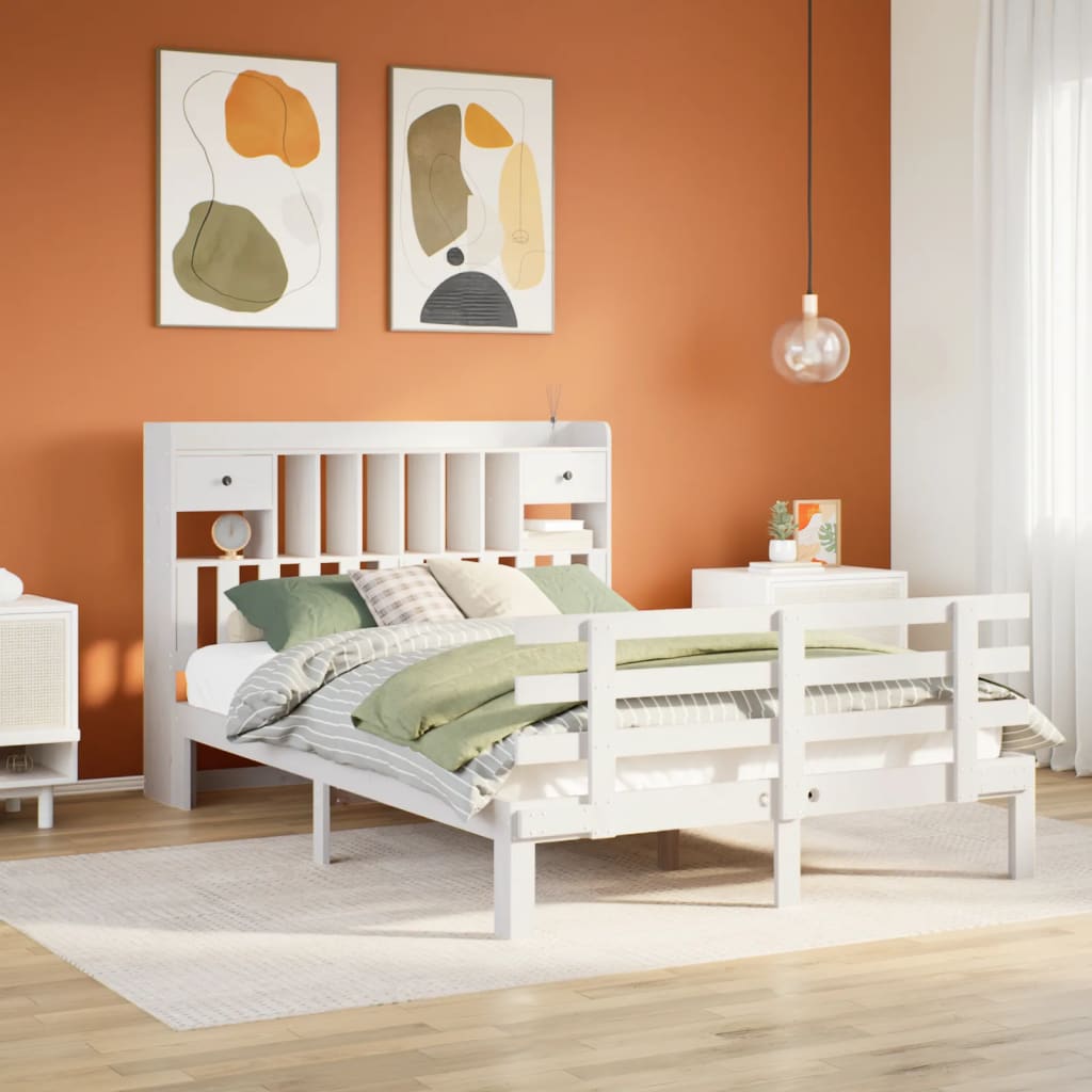 Lit bibliothèque sans matelas blanc 140x200 cm bois pin massif - XIOS