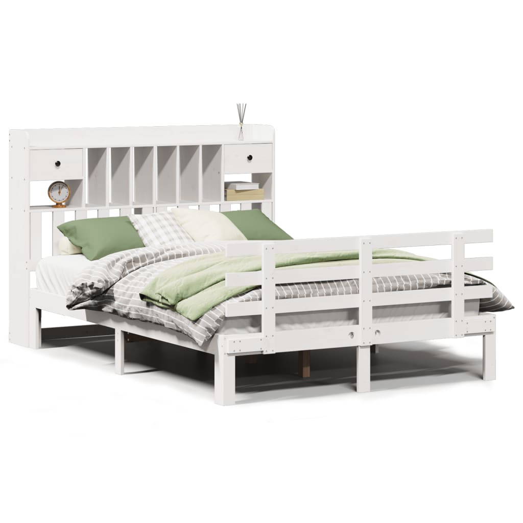 Lit bibliothèque sans matelas blanc 150x200 cm bois pin massif - XIOS