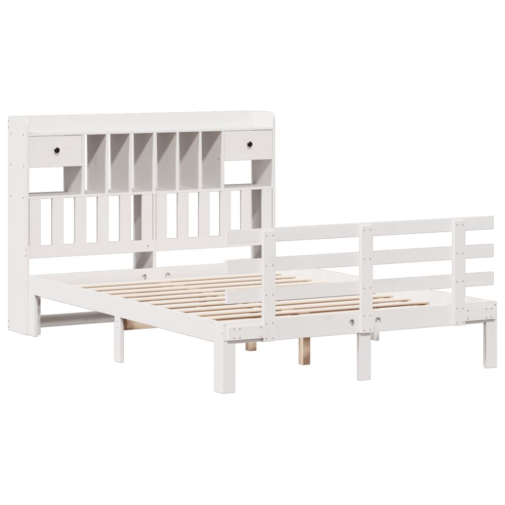 Lit bibliothèque sans matelas blanc 160x200 cm bois pin massif - XIOS