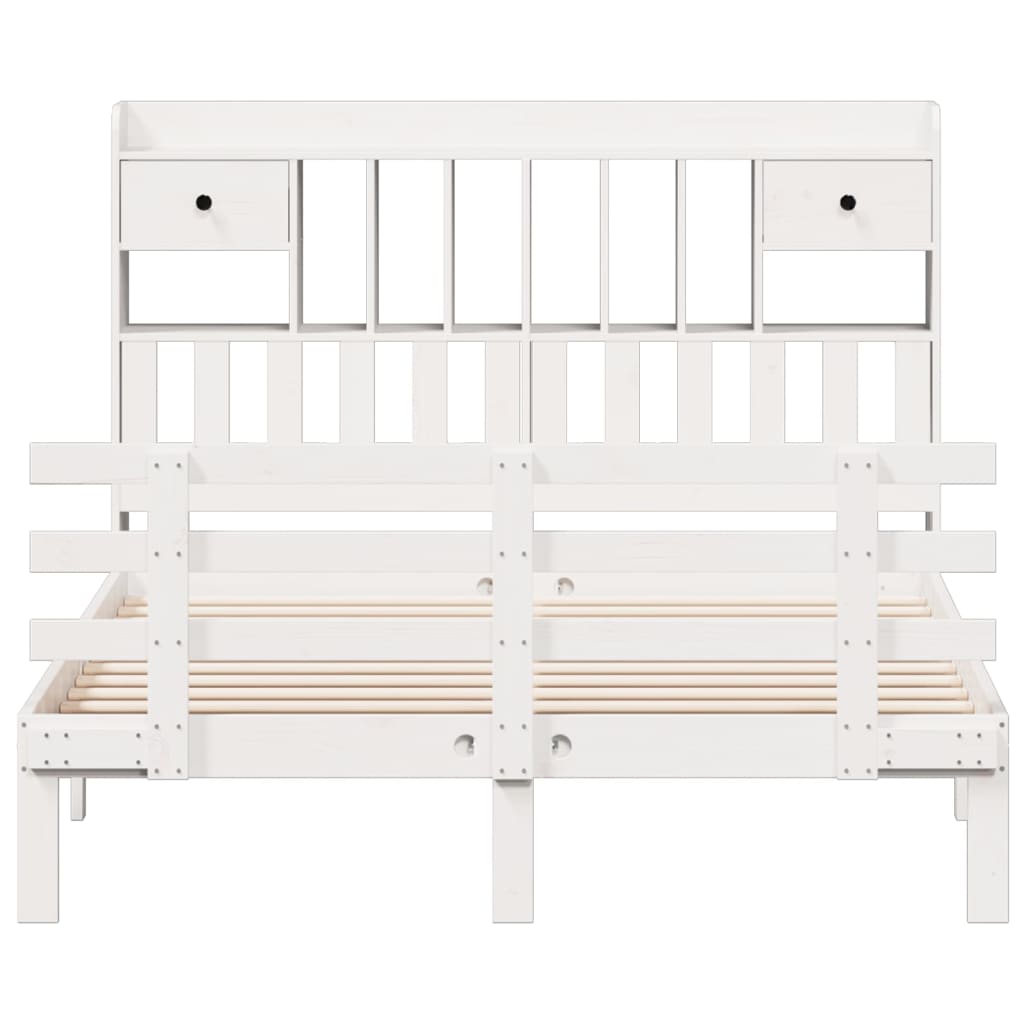 Lit bibliothèque sans matelas blanc 160x200 cm bois pin massif - XIOS