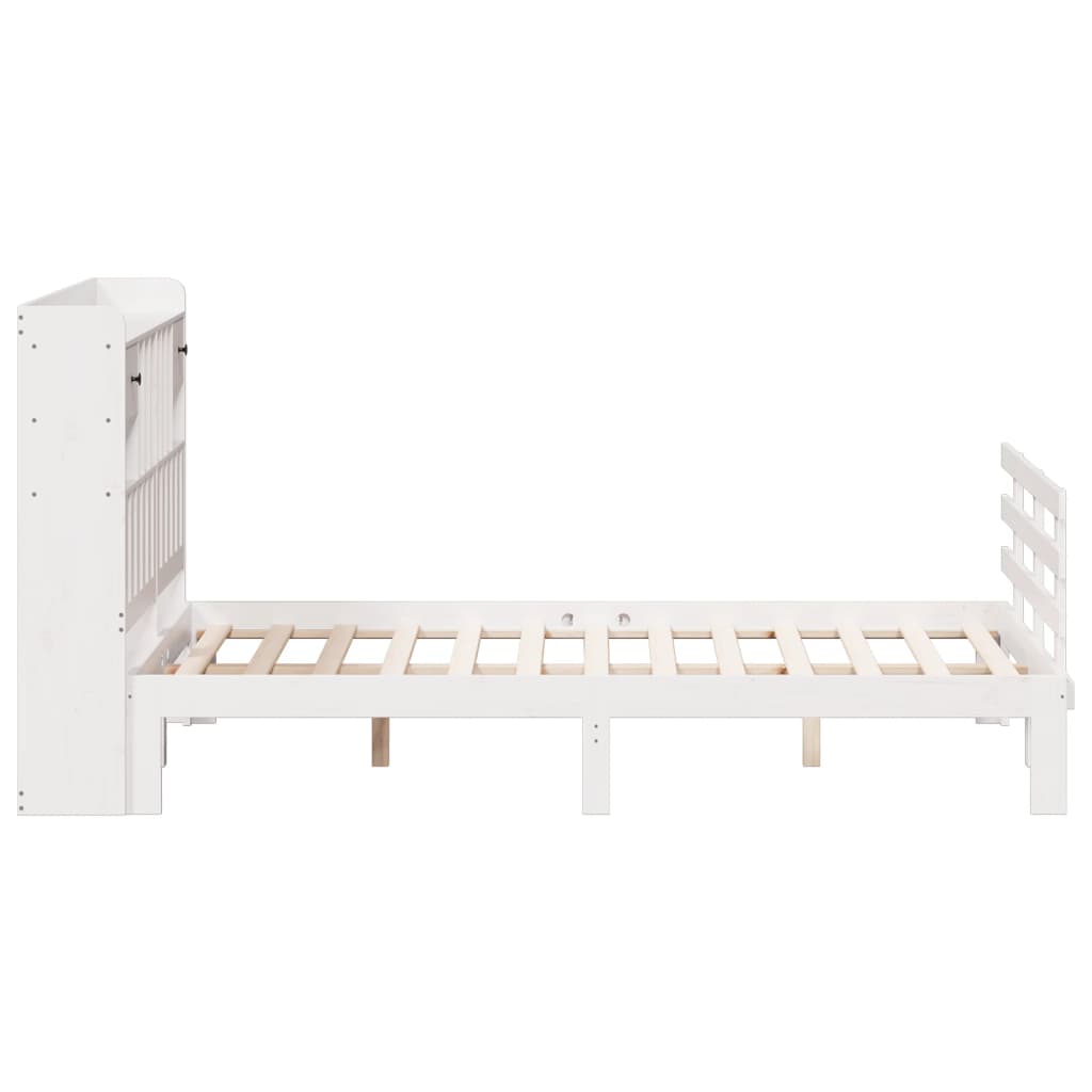 Lit bibliothèque sans matelas blanc 160x200 cm bois pin massif - XIOS