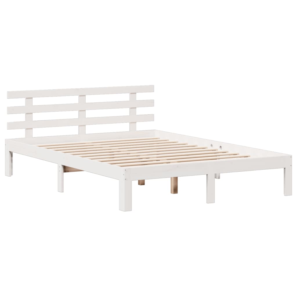Lit bibliothèque sans matelas blanc 160x200 cm bois pin massif - XIOS