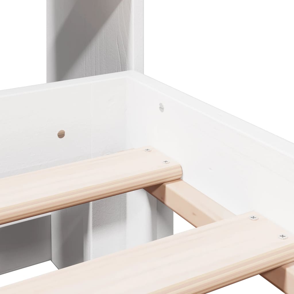 Lit bibliothèque sans matelas blanc 160x200 cm bois pin massif - XIOS
