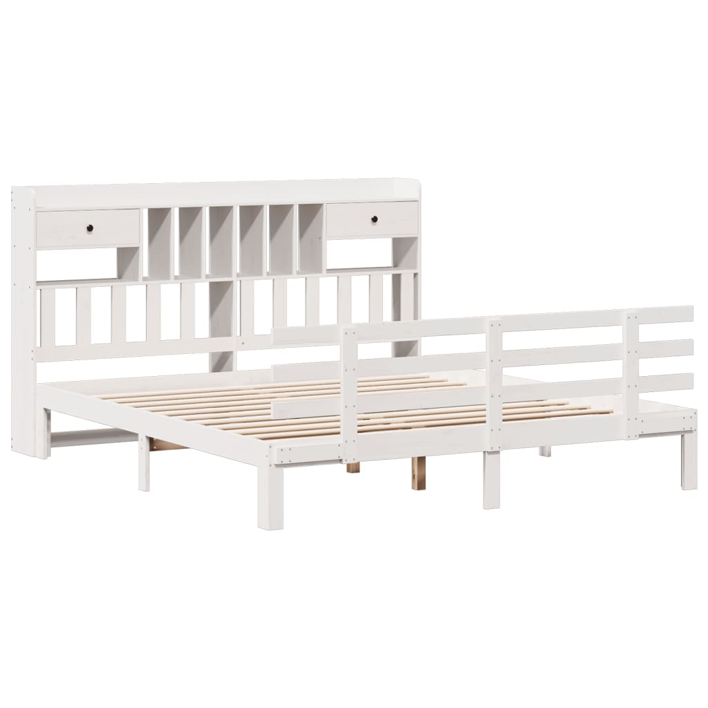 Lit bibliothèque sans matelas blanc 180x200 cm bois pin massif - XIOS