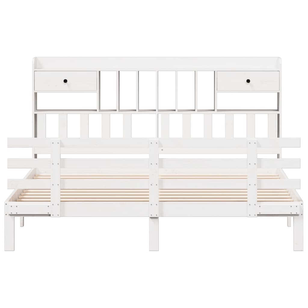 Lit bibliothèque sans matelas blanc 180x200 cm bois pin massif - XIOS