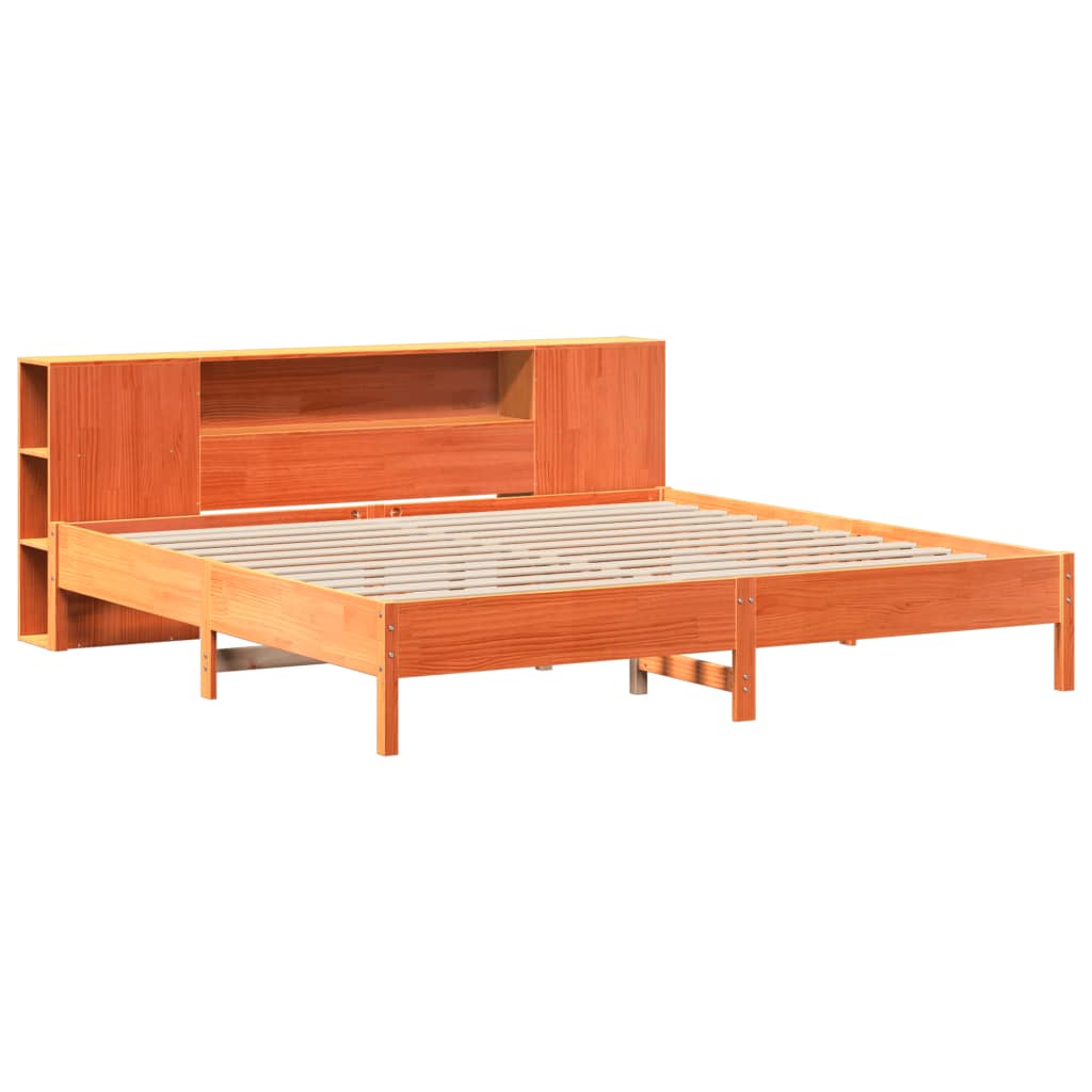 Lit bibliothèque sans matelas cire marron 200x200 cm pin massif - XIOS