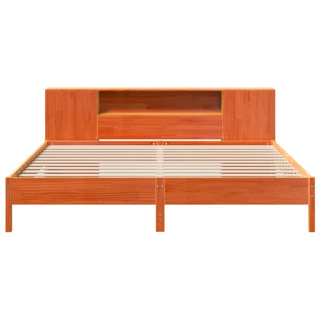 Lit bibliothèque sans matelas cire marron 200x200 cm pin massif - XIOS
