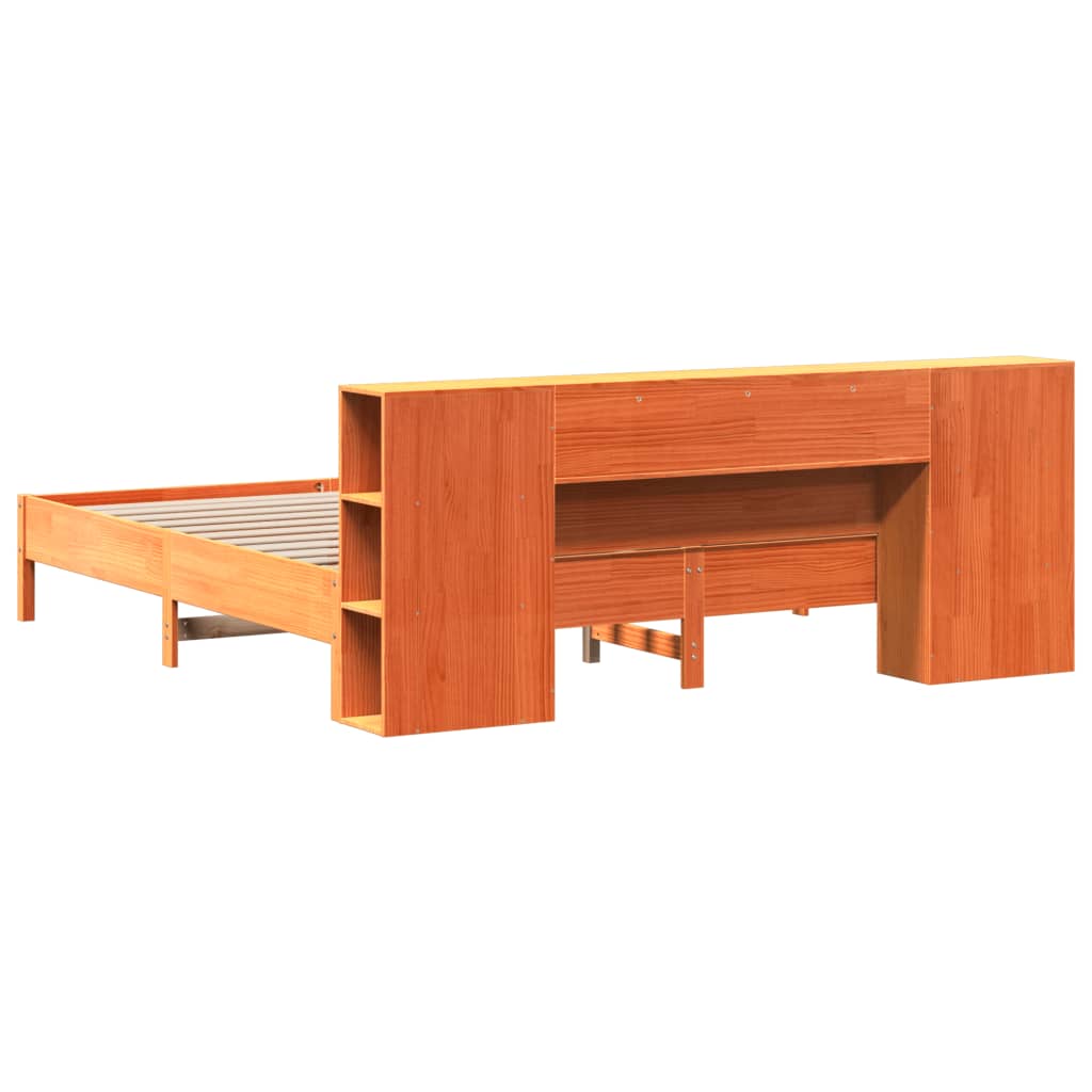Lit bibliothèque sans matelas cire marron 200x200 cm pin massif - XIOS