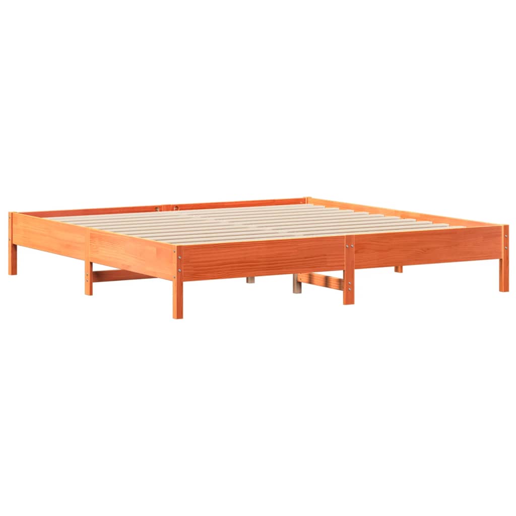 Lit bibliothèque sans matelas cire marron 200x200 cm pin massif - XIOS