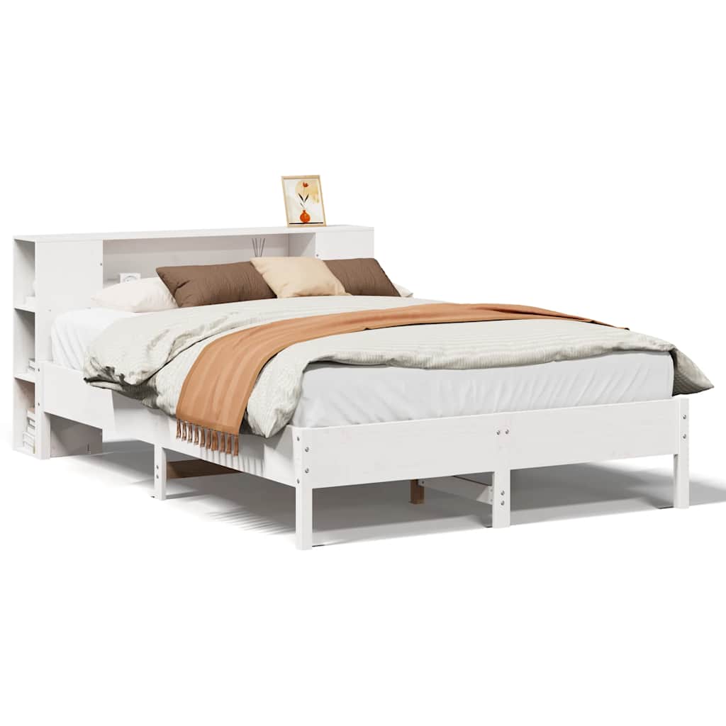 Lit bibliothèque sans matelas blanc 160x200 cm bois pin massif - XIOS