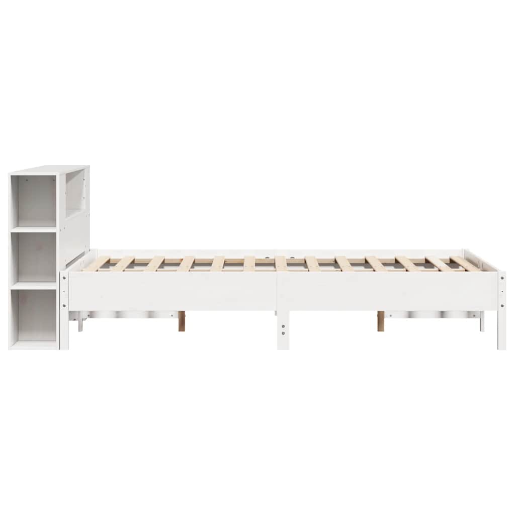 Lit bibliothèque sans matelas blanc 160x200 cm bois pin massif - XIOS