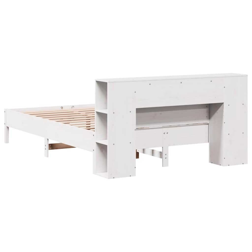 Lit bibliothèque sans matelas blanc 160x200 cm bois pin massif - XIOS