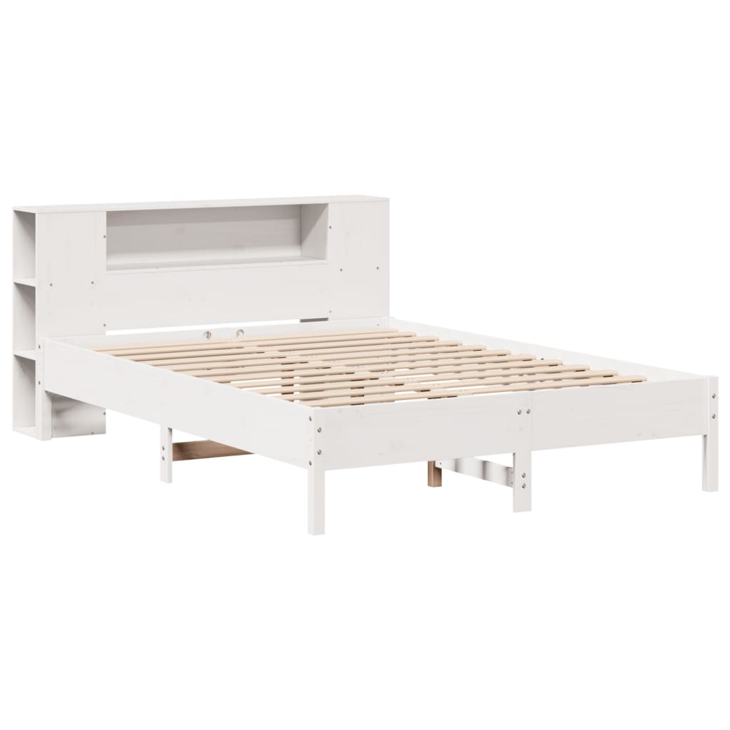 Lit bibliothèque sans matelas blanc 150x200 cm bois pin massif - XIOS