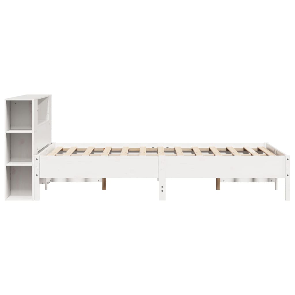 Lit bibliothèque sans matelas blanc 150x200 cm bois pin massif - XIOS