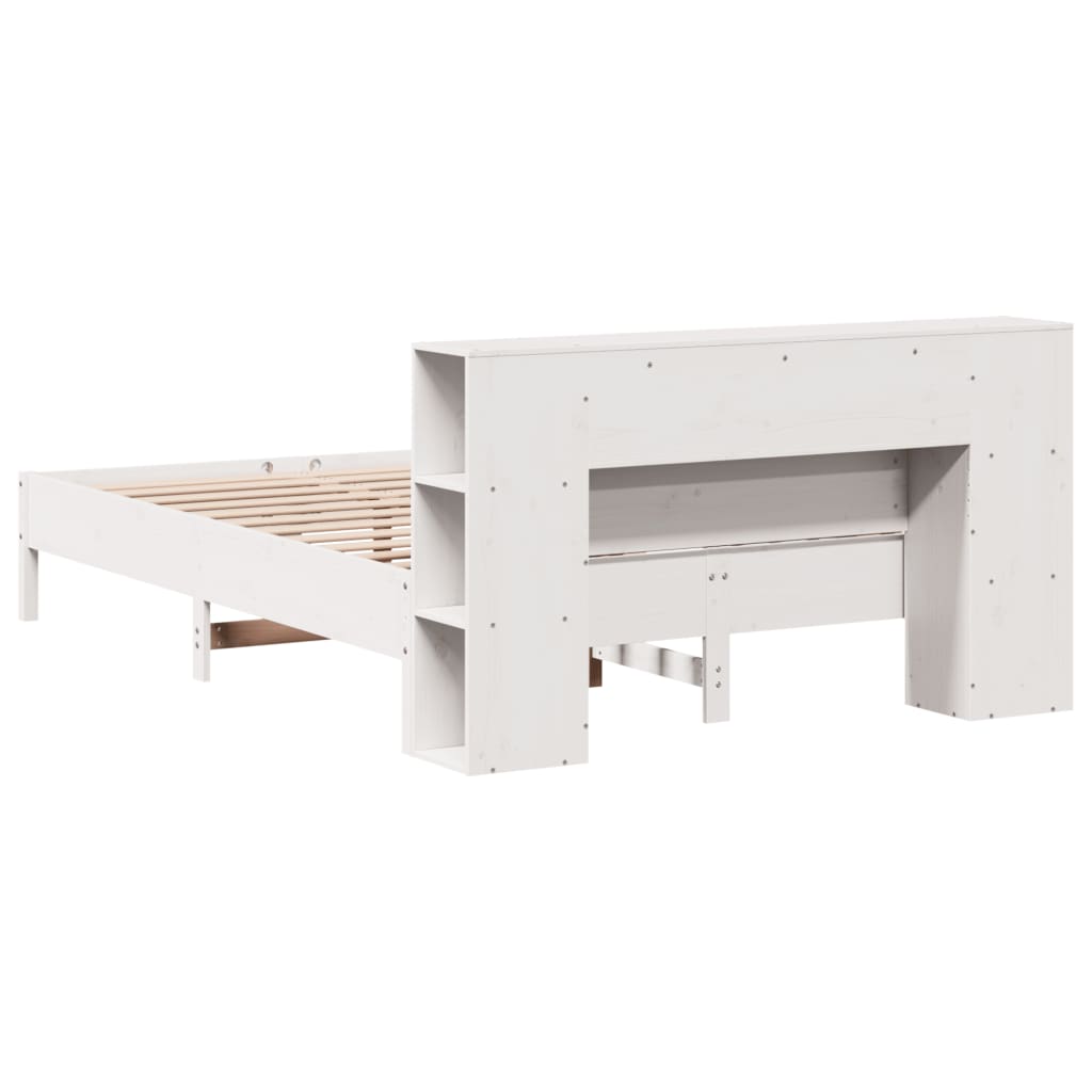 Lit bibliothèque sans matelas blanc 150x200 cm bois pin massif - XIOS