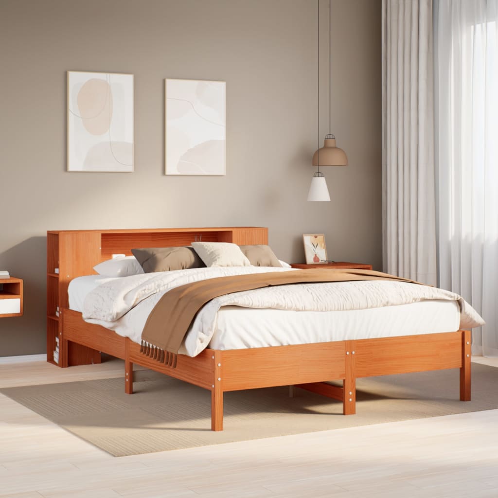 Lit bibliothèque sans matelas cire marron 150x200 cm pin massif - XIOS