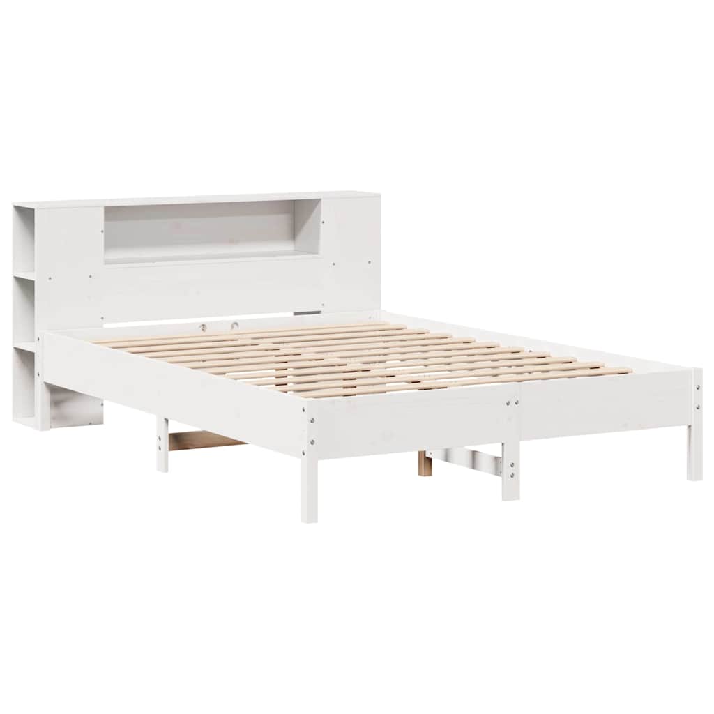 Lit bibliothèque sans matelas blanc 140x200 cm bois pin massif - XIOS