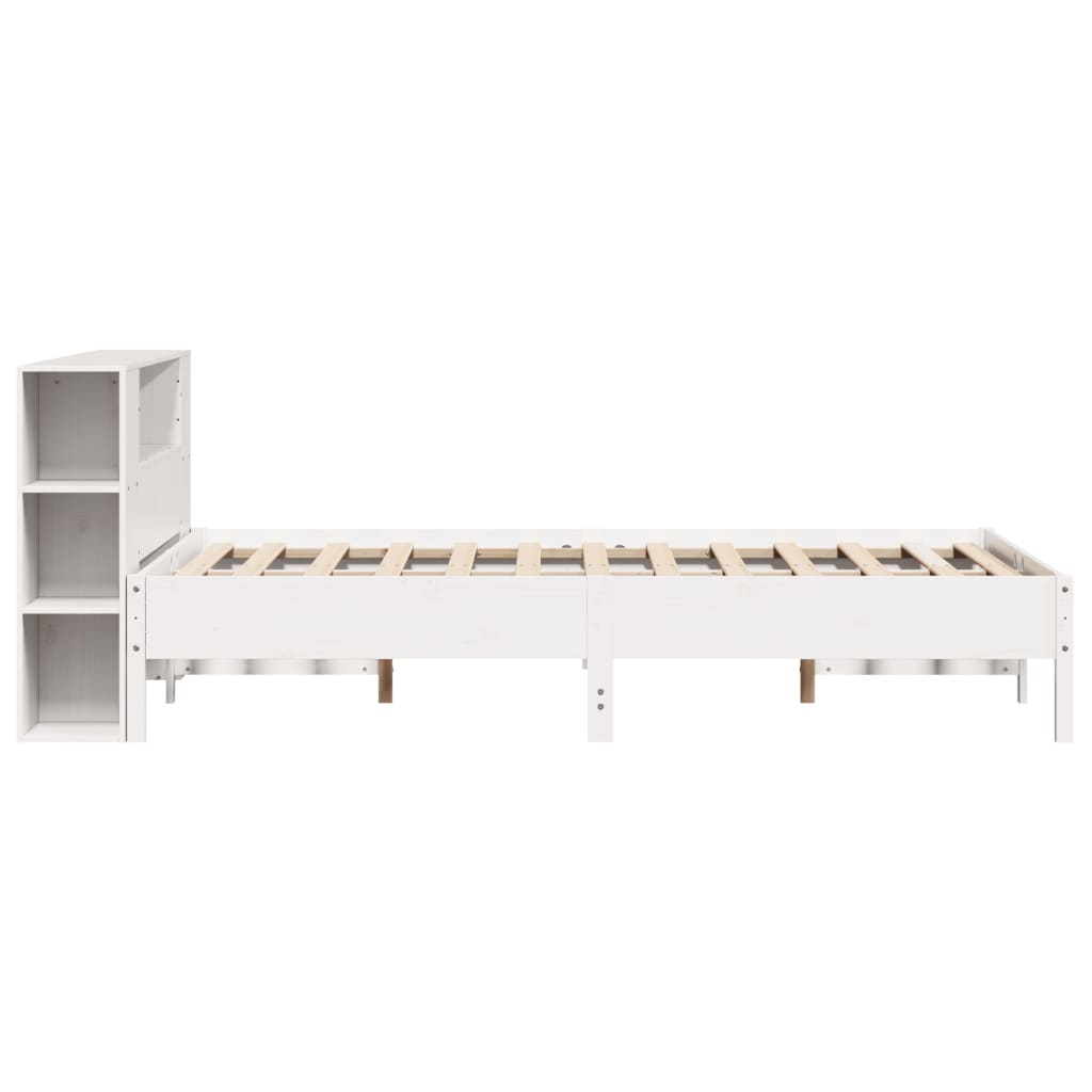 Lit bibliothèque sans matelas blanc 140x200 cm bois pin massif - XIOS