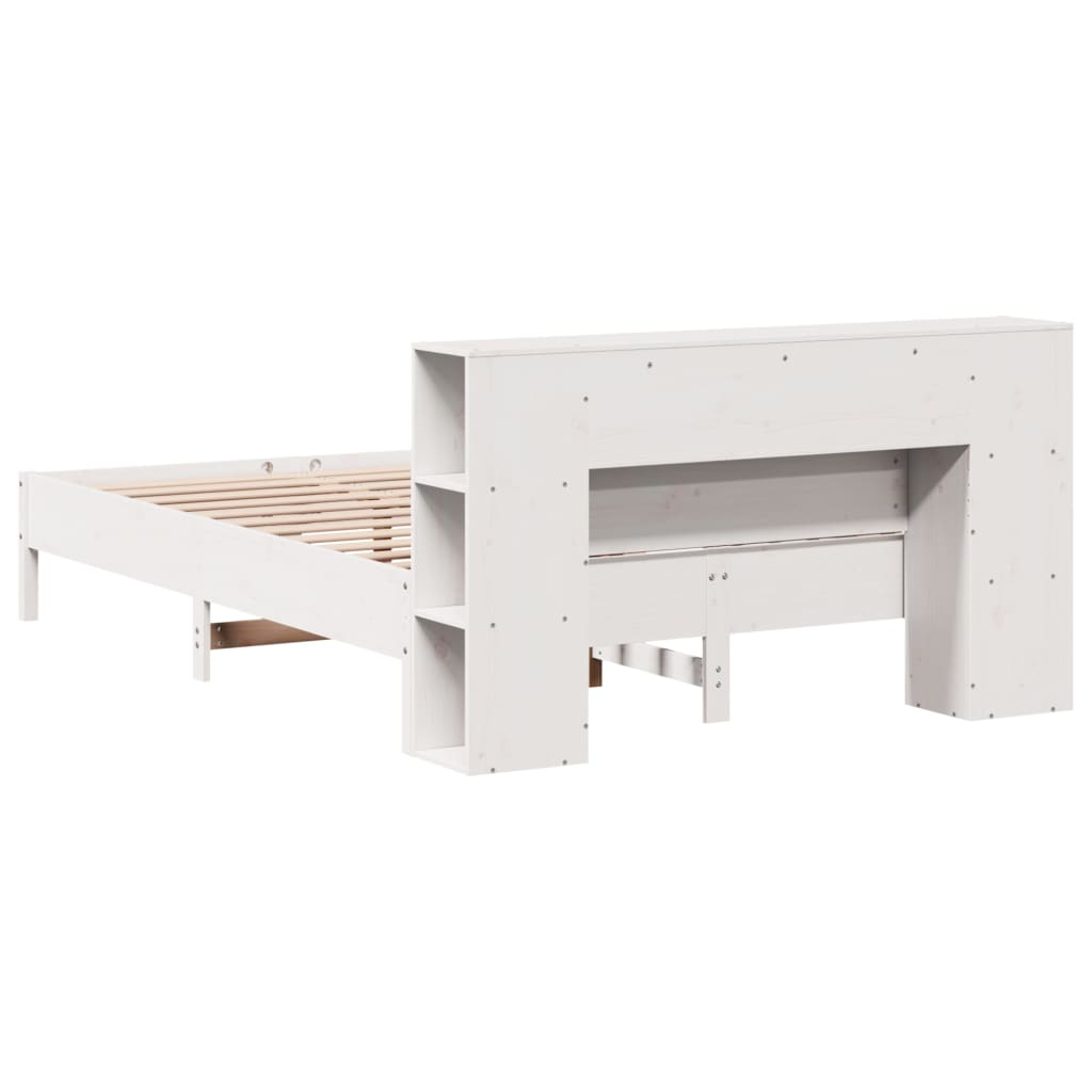 Lit bibliothèque sans matelas blanc 140x200 cm bois pin massif - XIOS