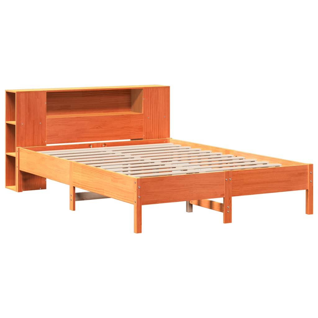 Lit bibliothèque sans matelas cire marron 140x200 cm pin massif - XIOS