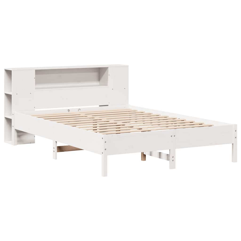 Lit bibliothèque sans matelas blanc 140x190 cm bois pin massif - XIOS