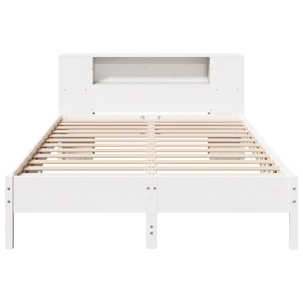 Lit bibliothèque sans matelas blanc 140x190 cm bois pin massif - XIOS
