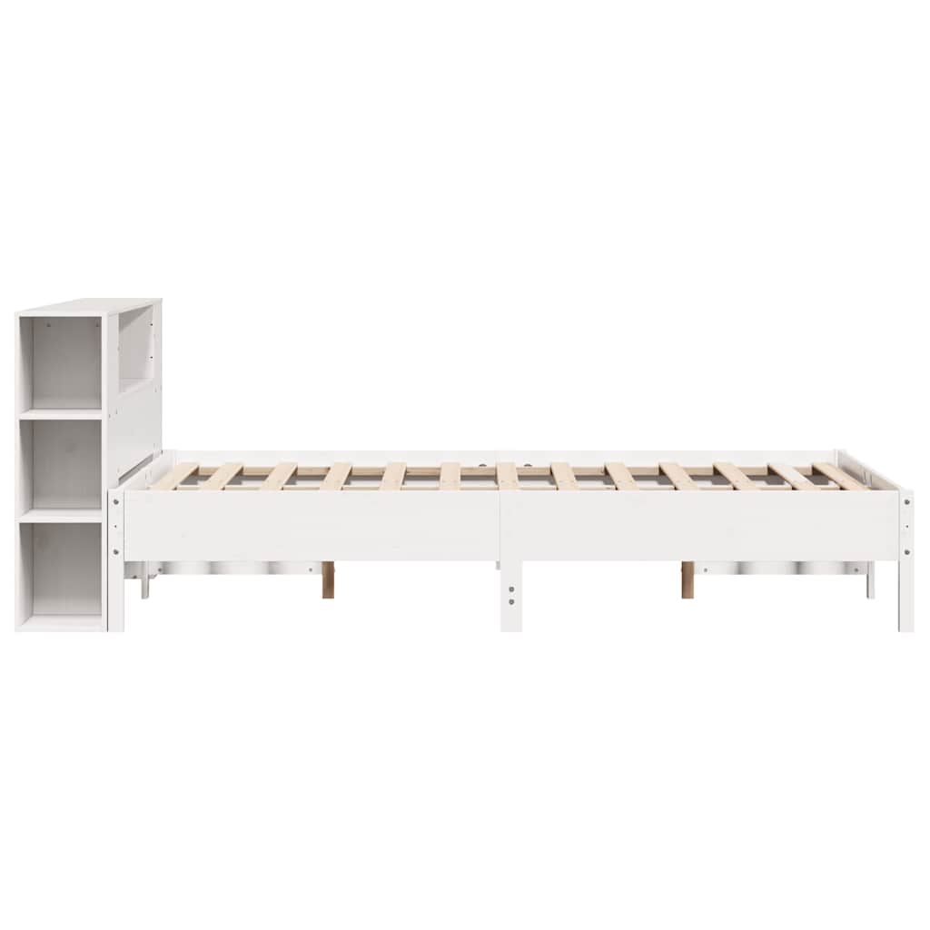 Lit bibliothèque sans matelas blanc 140x190 cm bois pin massif - XIOS