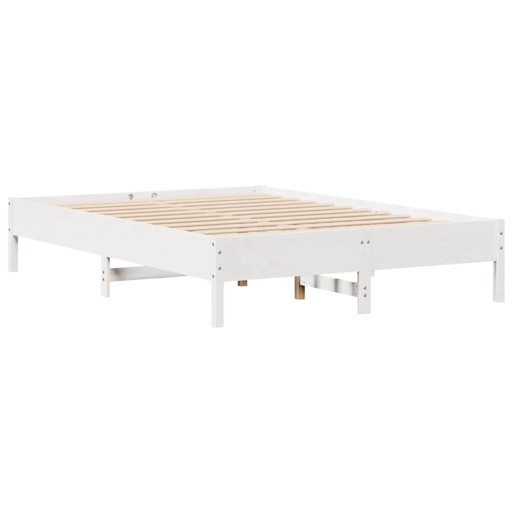 Lit bibliothèque sans matelas blanc 140x190 cm bois pin massif - XIOS