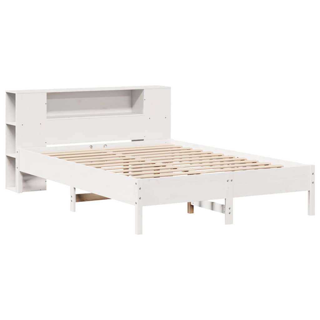 Lit bibliothèque sans matelas blanc 135x190 cm bois pin massif - XIOS