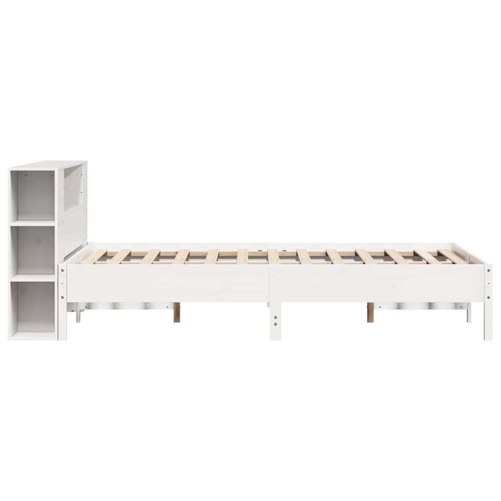 Lit bibliothèque sans matelas blanc 135x190 cm bois pin massif - XIOS