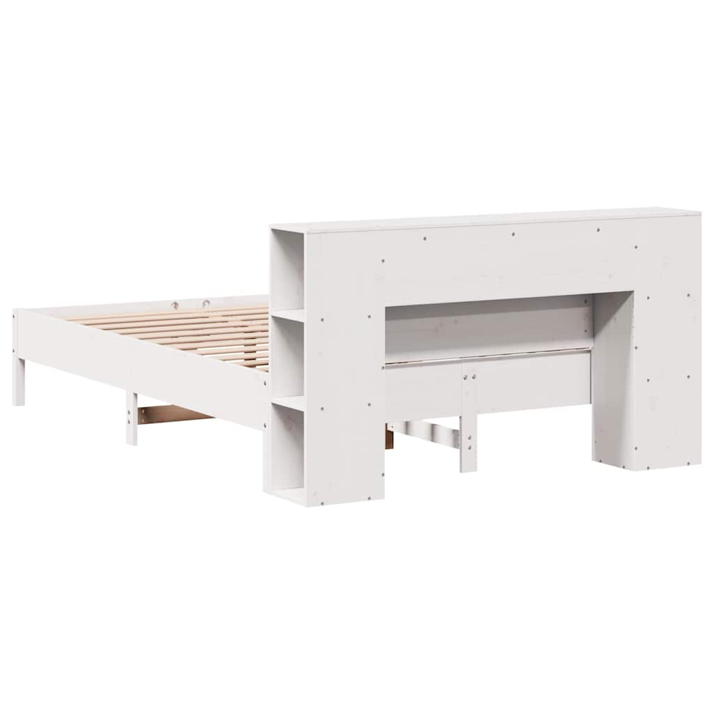 Lit bibliothèque sans matelas blanc 135x190 cm bois pin massif - XIOS