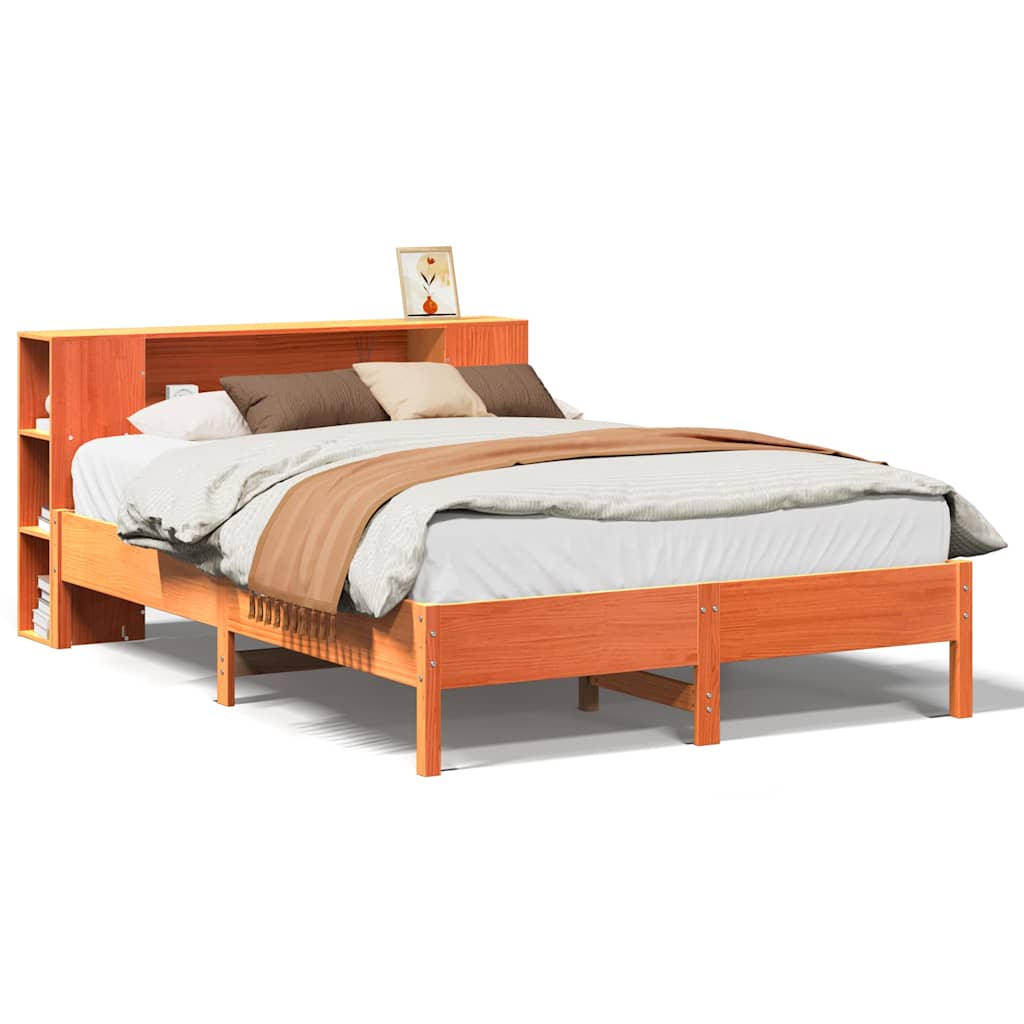 Lit bibliothèque sans matelas cire marron 135x190 cm pin massif - XIOS