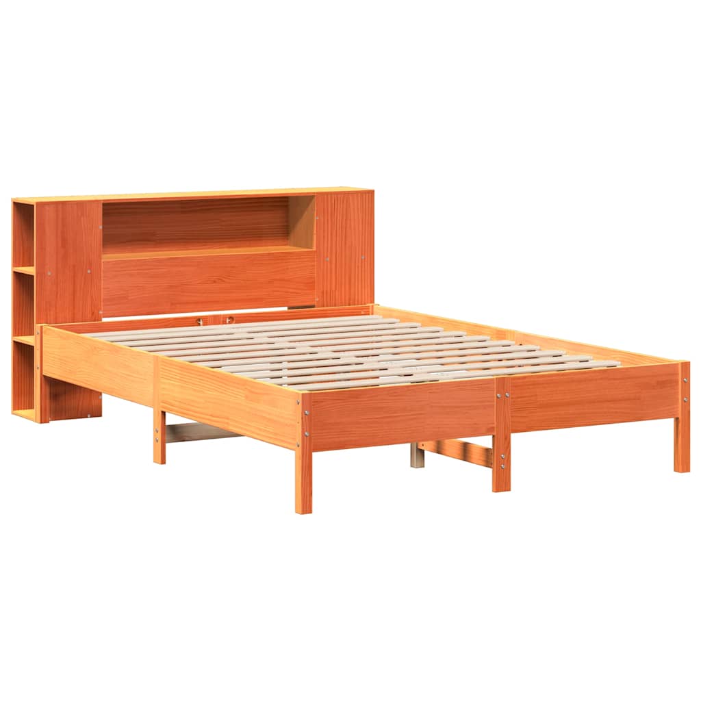 Lit bibliothèque sans matelas cire marron 135x190 cm pin massif - XIOS