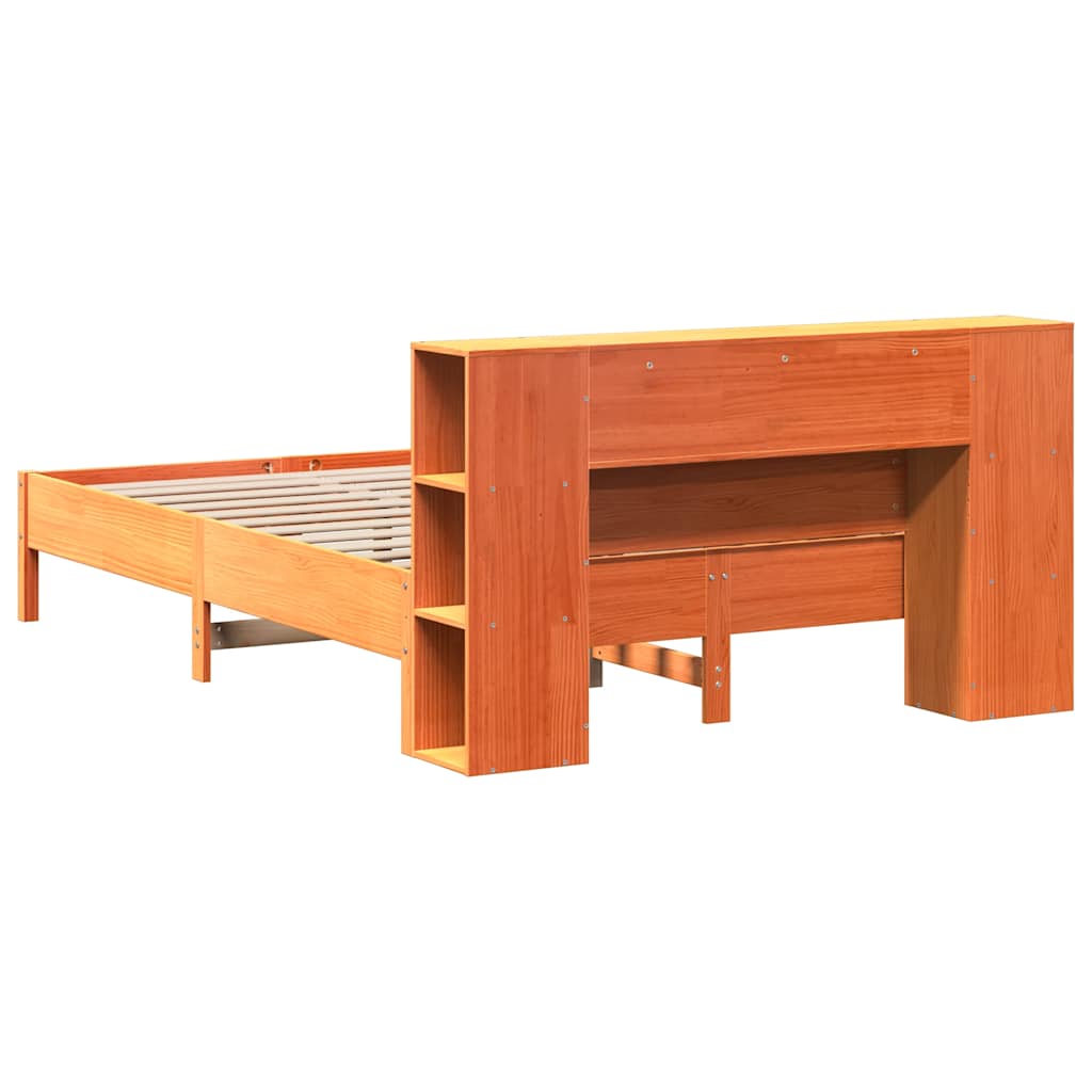 Lit bibliothèque sans matelas cire marron 135x190 cm pin massif - XIOS