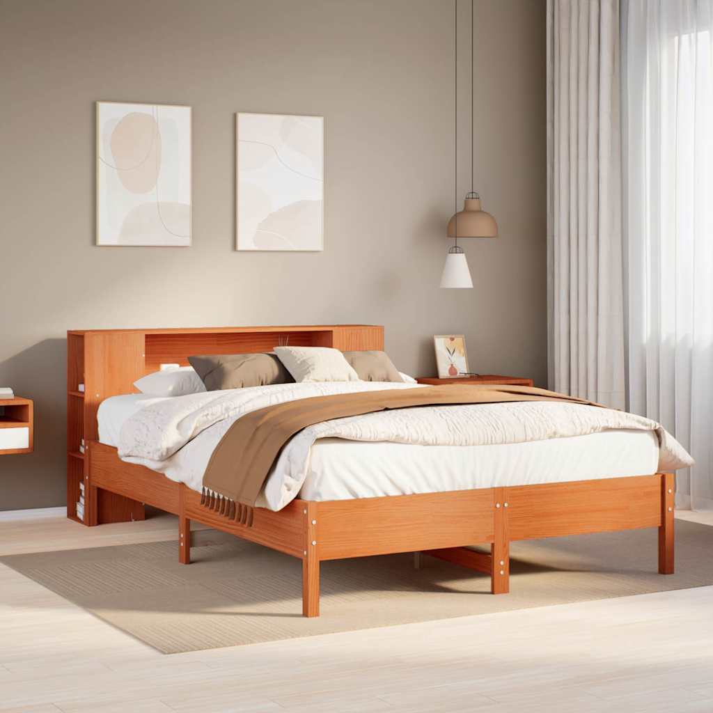 Lit bibliothèque sans matelas cire marron 135x190 cm pin massif - XIOS
