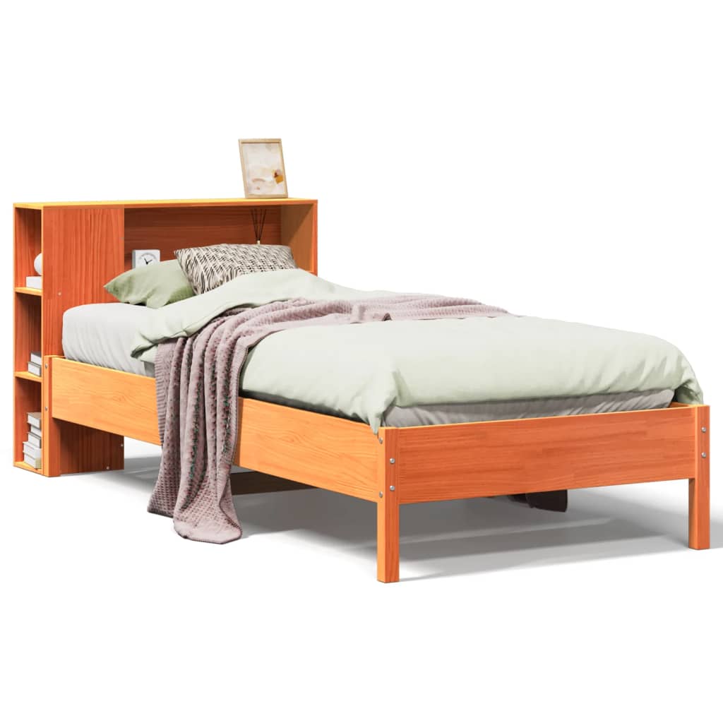 Lit bibliothèque sans matelas cire marron 100x200 cm pin massif - XIOS