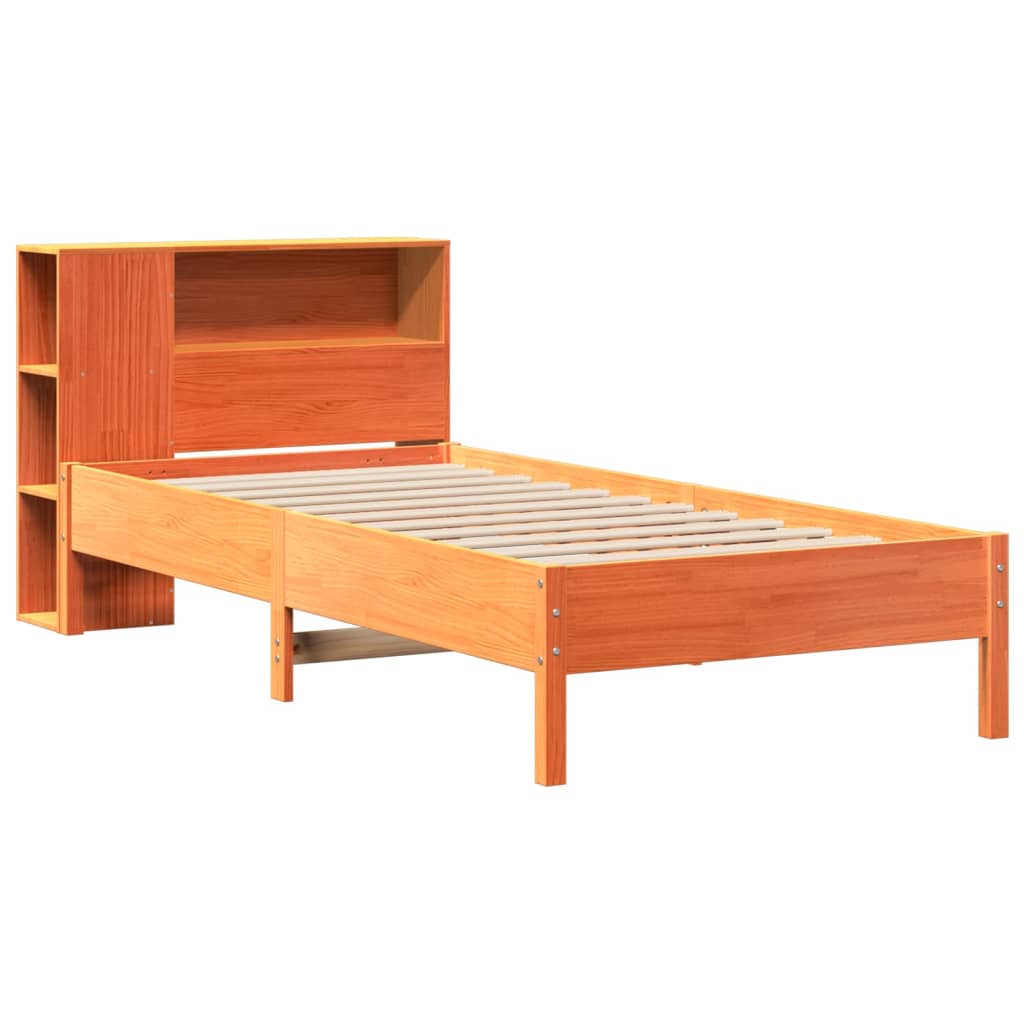 Lit bibliothèque sans matelas cire marron 100x200 cm pin massif - XIOS