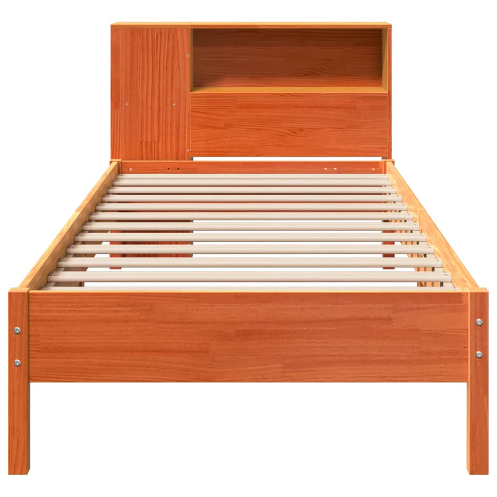 Lit bibliothèque sans matelas cire marron 100x200 cm pin massif - XIOS