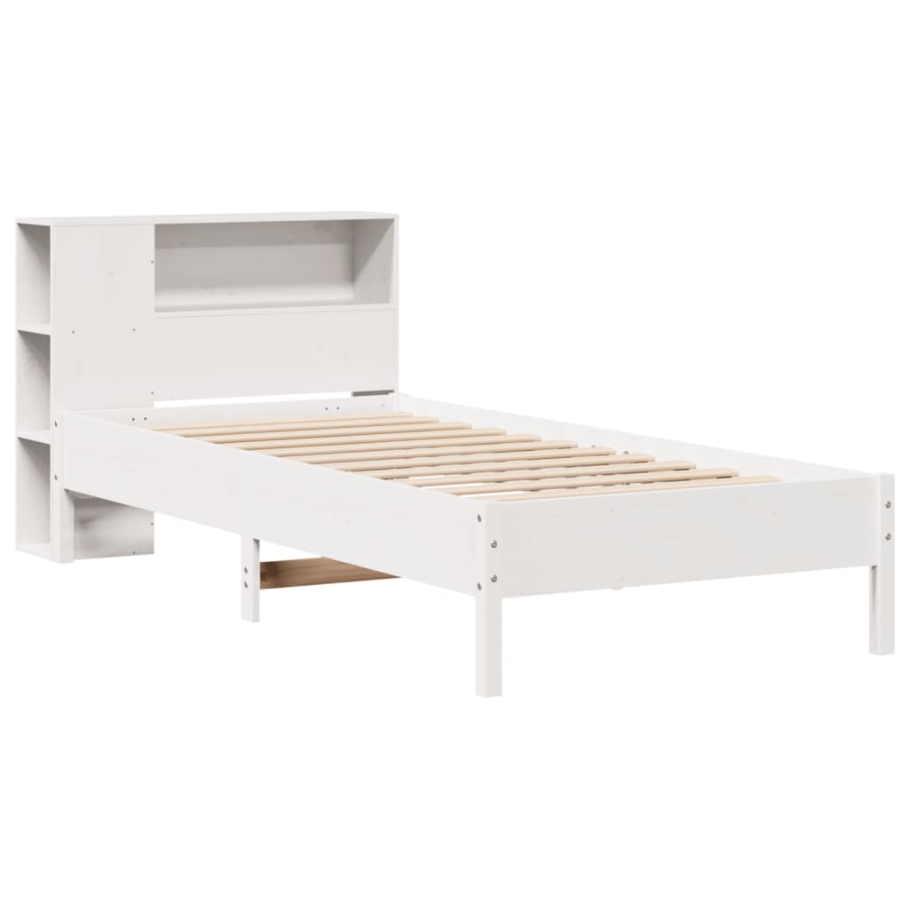 Lit bibliothèque sans matelas blanc 90x190cm bois de pin massif - XIOS