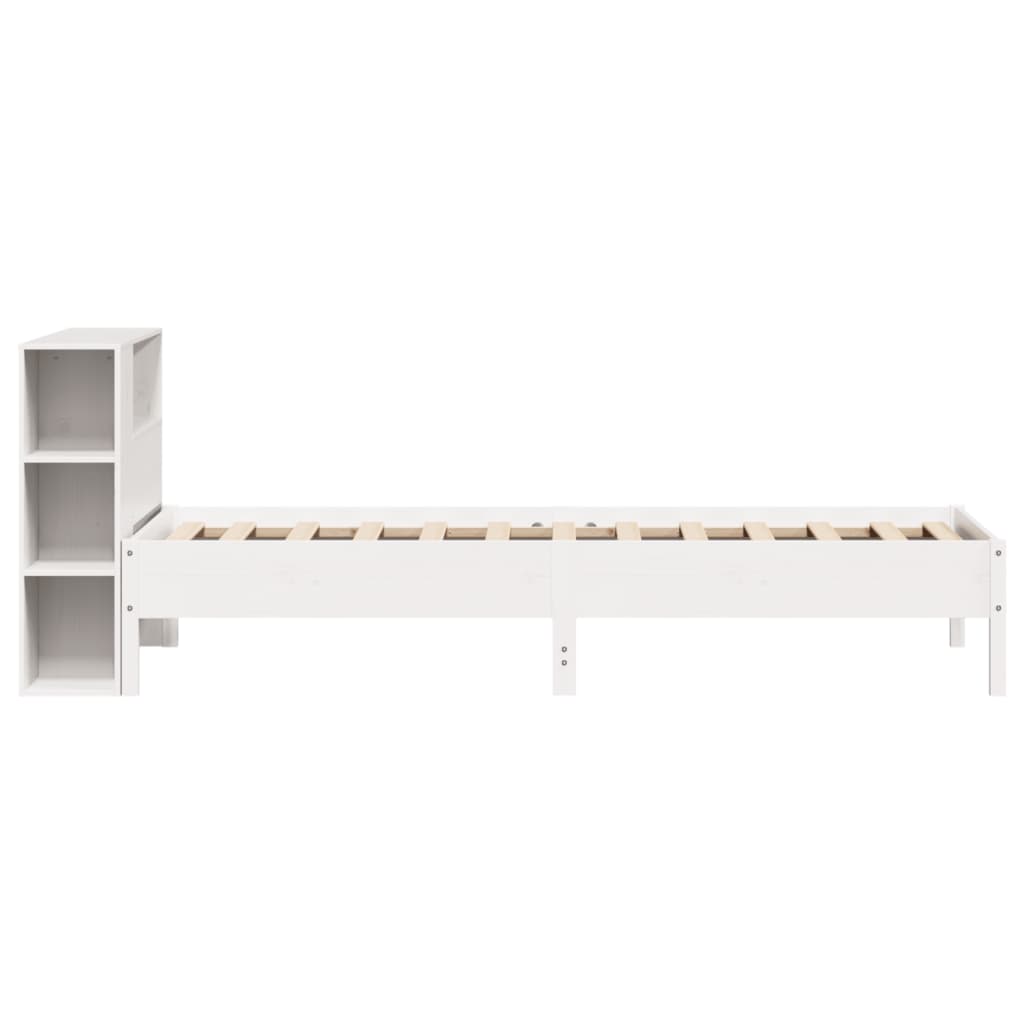 Lit bibliothèque sans matelas blanc 90x190cm bois de pin massif - XIOS
