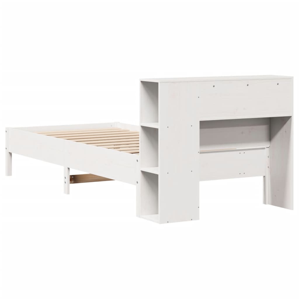 Lit bibliothèque sans matelas blanc 90x190cm bois de pin massif - XIOS
