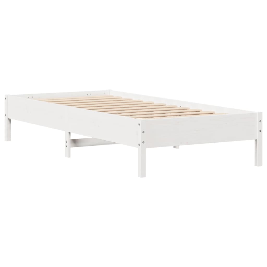 Lit bibliothèque sans matelas blanc 90x190cm bois de pin massif - XIOS