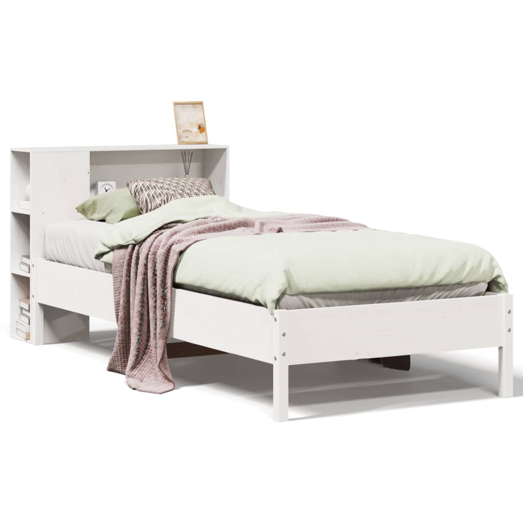 Lit bibliothèque sans matelas blanc 75x190cm bois de pin massif - XIOS