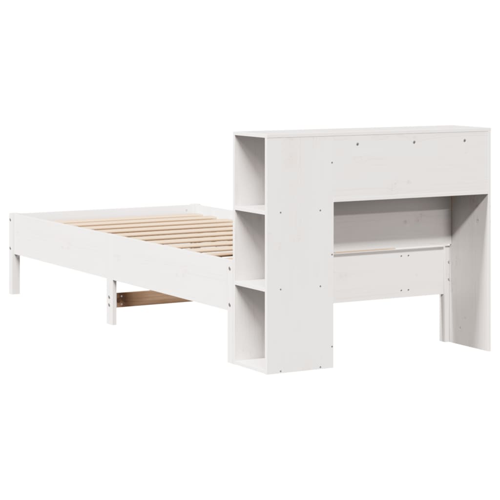 Lit bibliothèque sans matelas blanc 75x190cm bois de pin massif - XIOS